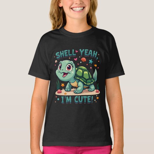 Niedliche Kawaii-Schildkröte mit Funny Puan Ocean  T-Shirt (Vorderseite)