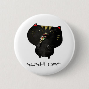 Niedliche Kawaii schwarze Sushi-Katze Button