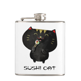 Niedliche Kawaii schwarze Sushi-Katze Flachmann