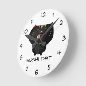 Niedliche Kawaii schwarze Sushi-Katze Runde Wanduhr (Winkel)