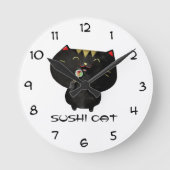 Niedliche Kawaii schwarze Sushi-Katze Runde Wanduhr (Vorderseite)