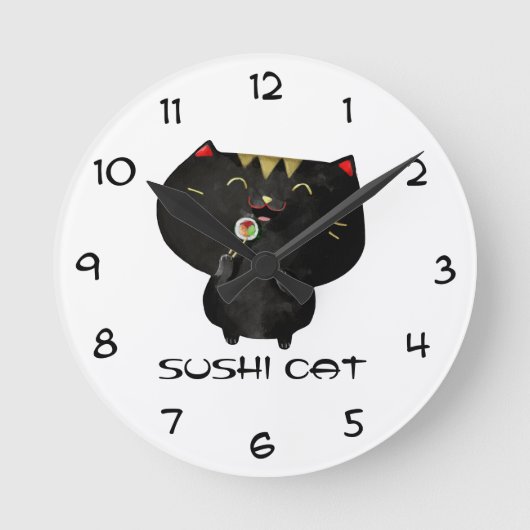 Niedliche Kawaii schwarze Sushi-Katze Runde Wanduhr (Vorderseite)