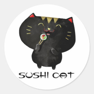 Niedliche Kawaii schwarze Sushi-Katze Runder Aufkleber