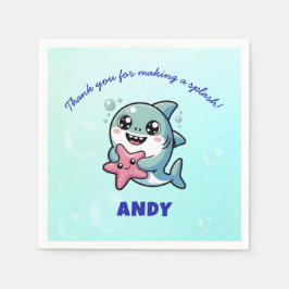 Niedliche Kawaii Shark Personalisiert Baby Dusche Serviette