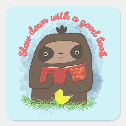 Niedliche Kawaii Sloth Book Lovers Laptop Quadratischer Aufkleber (Vorderseite)