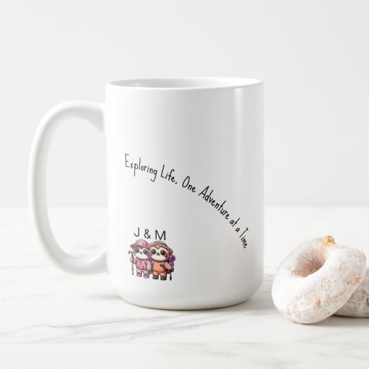 Niedliche Kawaii Sloth Couple Adventure Wandern Kaffeetasse (Mit Donut)