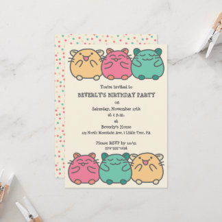 Niedliche Kawaii Style Cartoon Hamsters Personalis Einladung