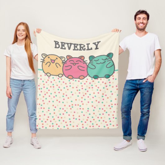 Niedliche Kawaii Style Cartoon Hamsters Personalis Fleecedecke (Beispiel)