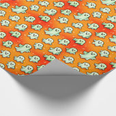 Niedliche Kawaii Style Ghosts auf Orange Geschenkpapier (Ecke)