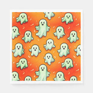 Niedliche Kawaii Style Ghosts auf Orange Serviette