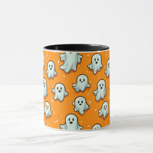 Niedliche Kawaii Style Ghosts auf Orange Tasse (Zentrum)