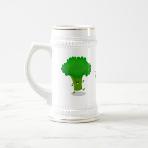 Niedliche Kawaii tanzende Broccoli Cartoon-Abbildu Bierglas