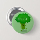 Niedliche Kawaii tanzende Broccoli Cartoon-Abbildu Button (Vorne & Hinten)