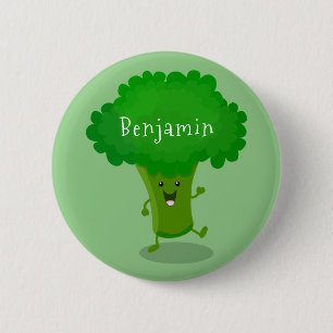 Niedliche Kawaii tanzende Broccoli Cartoon-Abbildu Button