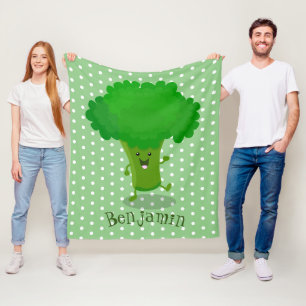 Niedliche Kawaii tanzende Broccoli Cartoon-Abbildu Fleecedecke