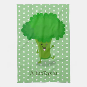Niedliche Kawaii tanzende Broccoli Cartoon-Abbildu Geschirrtuch