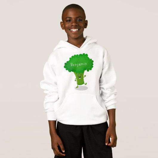Niedliche Kawaii tanzende Broccoli Cartoon-Abbildu Hoodie (Vorne ganz)