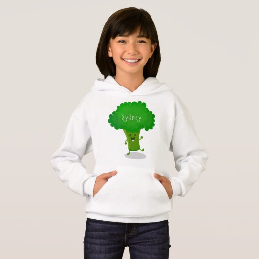 Niedliche Kawaii tanzende Broccoli Cartoon-Abbildu Hoodie (Vorne ganz)