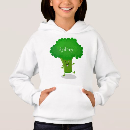 Niedliche Kawaii tanzende Broccoli Cartoon-Abbildu Hoodie (Vorderseite)