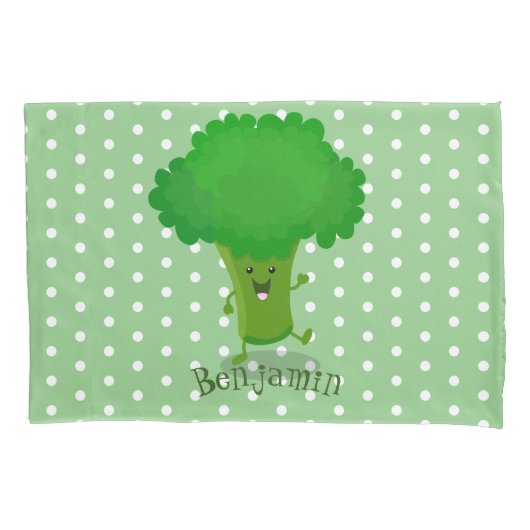 Niedliche Kawaii tanzende Broccoli Cartoon-Abbildu Kissenbezug (Vorderseite)