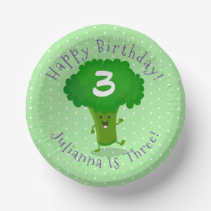 Niedliche Kawaii tanzende Broccoli Cartoon-Abbildu Pappteller
