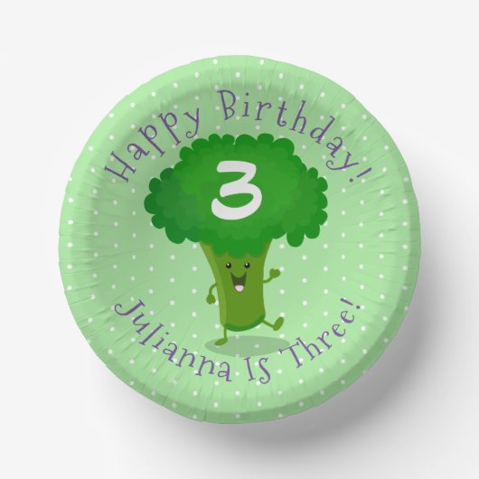 Niedliche Kawaii tanzende Broccoli Cartoon-Abbildu Pappteller (Vorderseite)