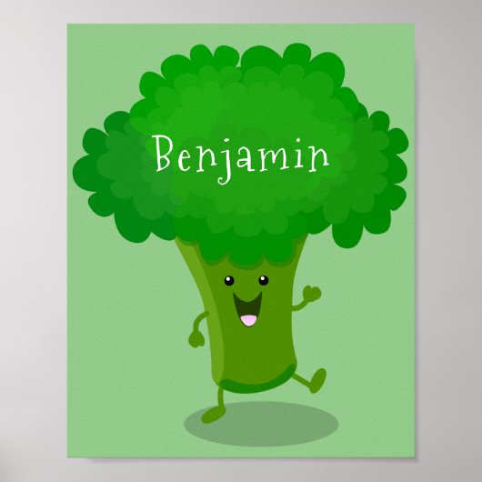 Niedliche Kawaii tanzende Broccoli Cartoon-Abbildu Poster (Vorne)