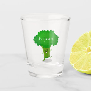Niedliche Kawaii tanzende Broccoli Cartoon-Abbildu Schnapsglas