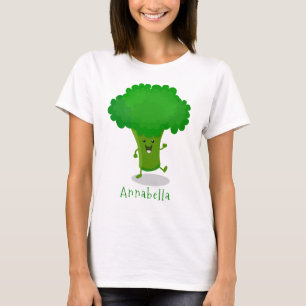 Niedliche Kawaii tanzende Broccoli Cartoon-Abbildu T-Shirt