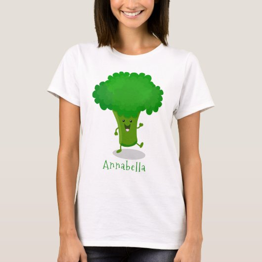 Niedliche Kawaii tanzende Broccoli Cartoon-Abbildu T-Shirt (Vorderseite)