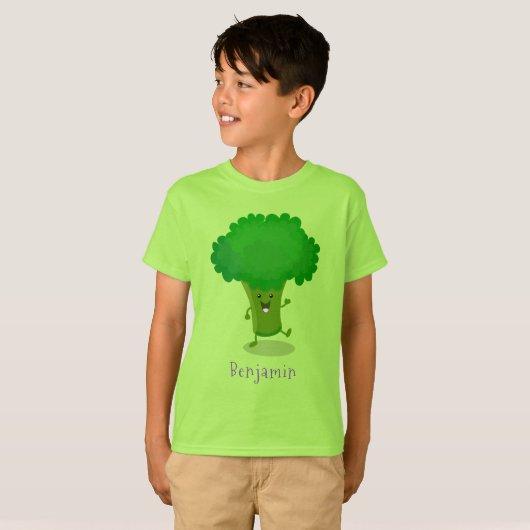 Niedliche Kawaii tanzende Broccoli Cartoon-Abbildu T-Shirt (Vorne ganz)