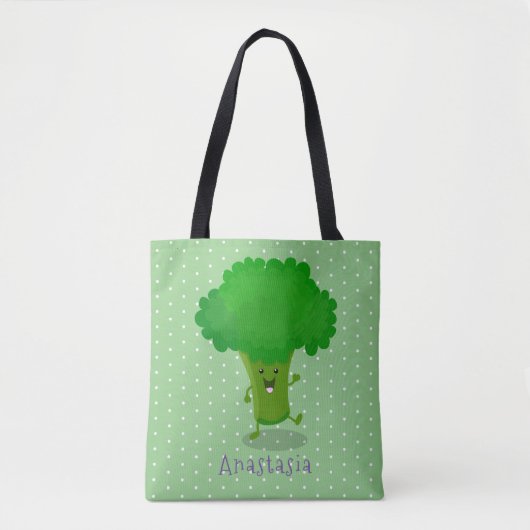 Niedliche Kawaii tanzende Broccoli Cartoon-Abbildu Tasche (Vorderseite)