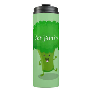 Niedliche Kawaii tanzende Broccoli Cartoon-Abbildu Thermosbecher