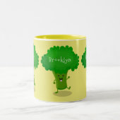 Niedliche Kawaii tanzende Broccoli Cartoon-Abbildu Zweifarbige Tasse (Mittel)