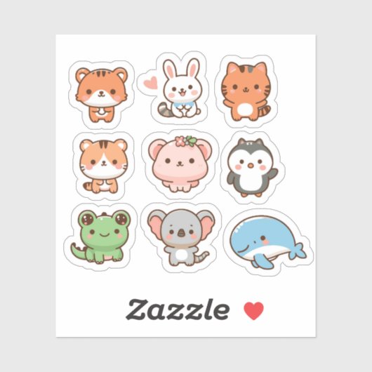 Niedliche Kawaii-Tiere Aufkleber Set (Blatt)