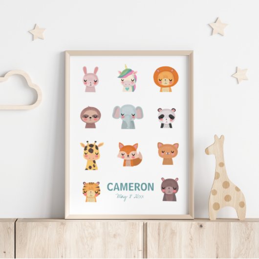 Niedliche Kawaii-Tiere | Zen Yoga Illustration Poster
