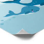 Niedliche Kawaii-Wale schwimmen in sanften, blauen Poster (Ecke)