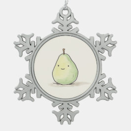 Niedliche Kawaii Wasserfarbenpear Schneeflocken Zinn-Ornament