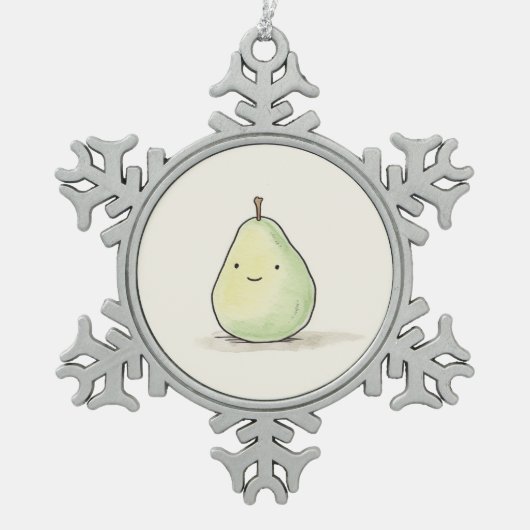Niedliche Kawaii Wasserfarbenpear Schneeflocken Zinn-Ornament (Vorderseite)
