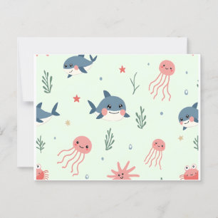 Niedliche Kawaii Wassertiere Freunde des Ozeans Postkarte