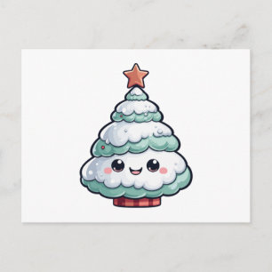 Niedliche Kawaii Weihnachtsbaumillustrierung Feiertagspostkarte