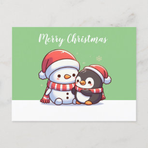 Niedliche Kawaii Weihnachtskarte mit Snowman Postkarte