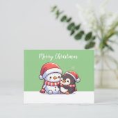 Niedliche Kawaii Weihnachtskarte mit Snowman Postkarte (Stehend Vorderseite)