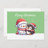 Niedliche Kawaii Weihnachtskarte mit Snowman Postkarte (Vorne/Hinten)