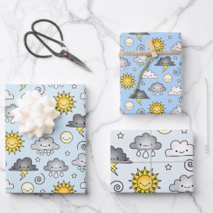 Niedliche Kawaii-Wetterwolken Geschenkpapier Set