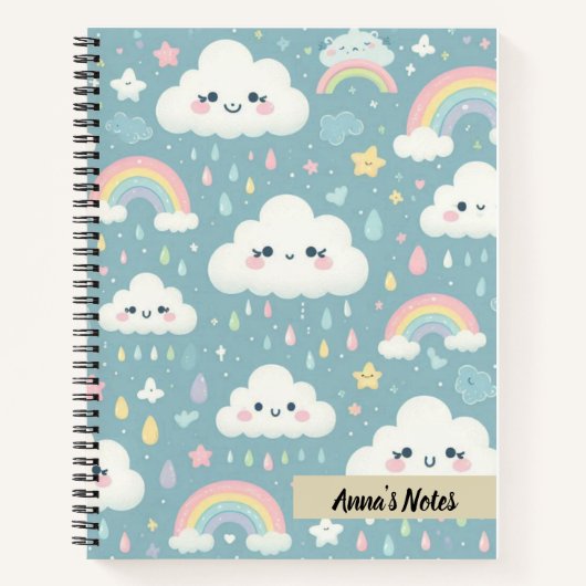 Niedliche Kawaii Wolken und Rainbows Blau Personal Notizblock (Vorderseite)