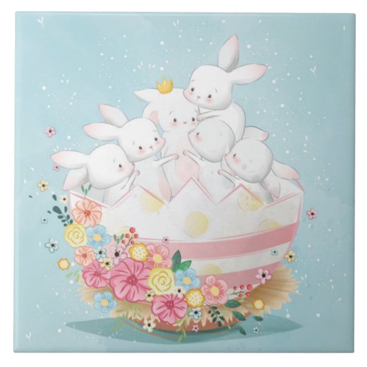 Niedliche Keramik Bunnies Fliese (Vorderseite)