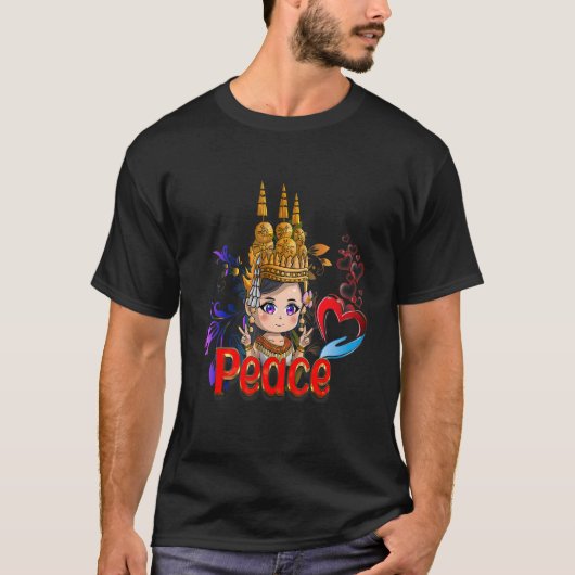 Niedliche Khmer Li'l Apsara Peace and Liebe Kambod T-Shirt (Vorderseite)