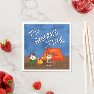 Niedliche Kid Foxes Camping machen S'mores Papier  Serviette