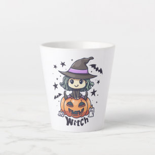 Niedliche Kid Hexe sitzend auf einem Kürbis - "Hex Milchtasse
